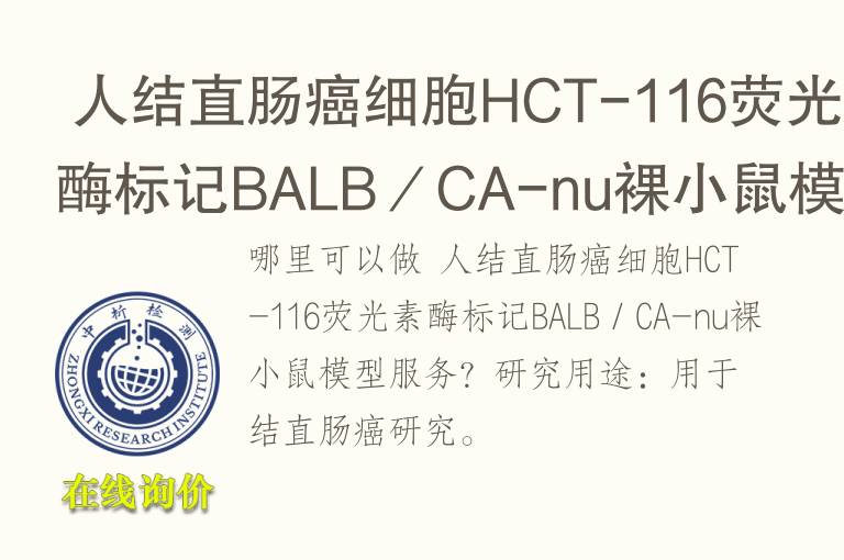  人结直肠癌细胞HCT-<font color='red'>11</font>6荧光素酶标记BALB／CA-nu裸小鼠模型